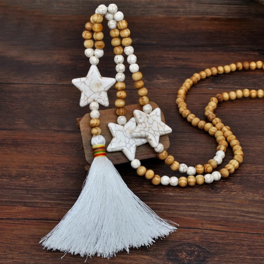 Long Mixed Media Star Tassel Necklace - Picture 8 of 8